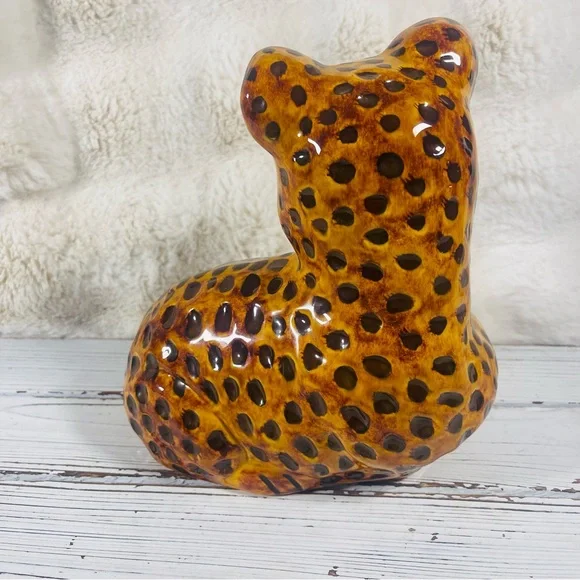 Vintage Molded Glazed Ceramic Baby Leopard Cheetah Cub 8”Animal Figurine Statue - Picture 5 of 15